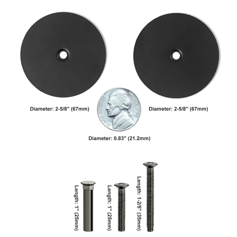 NAUBEA 1 Pack Door Knob Hole Cover Plate Matte Black Deadbolt Cover Plate 2 5/8"" Diameter Round Door Hole Filler Plate, 1"" and 1.5"" Screws, Repair Locks and Doors hole for Home Security - Image 2